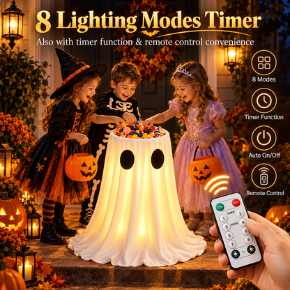 👻 Adjustable Light-Up Ghost Candy Bowl – 8-Mode Halloween Treat Holder with Remote & Timer