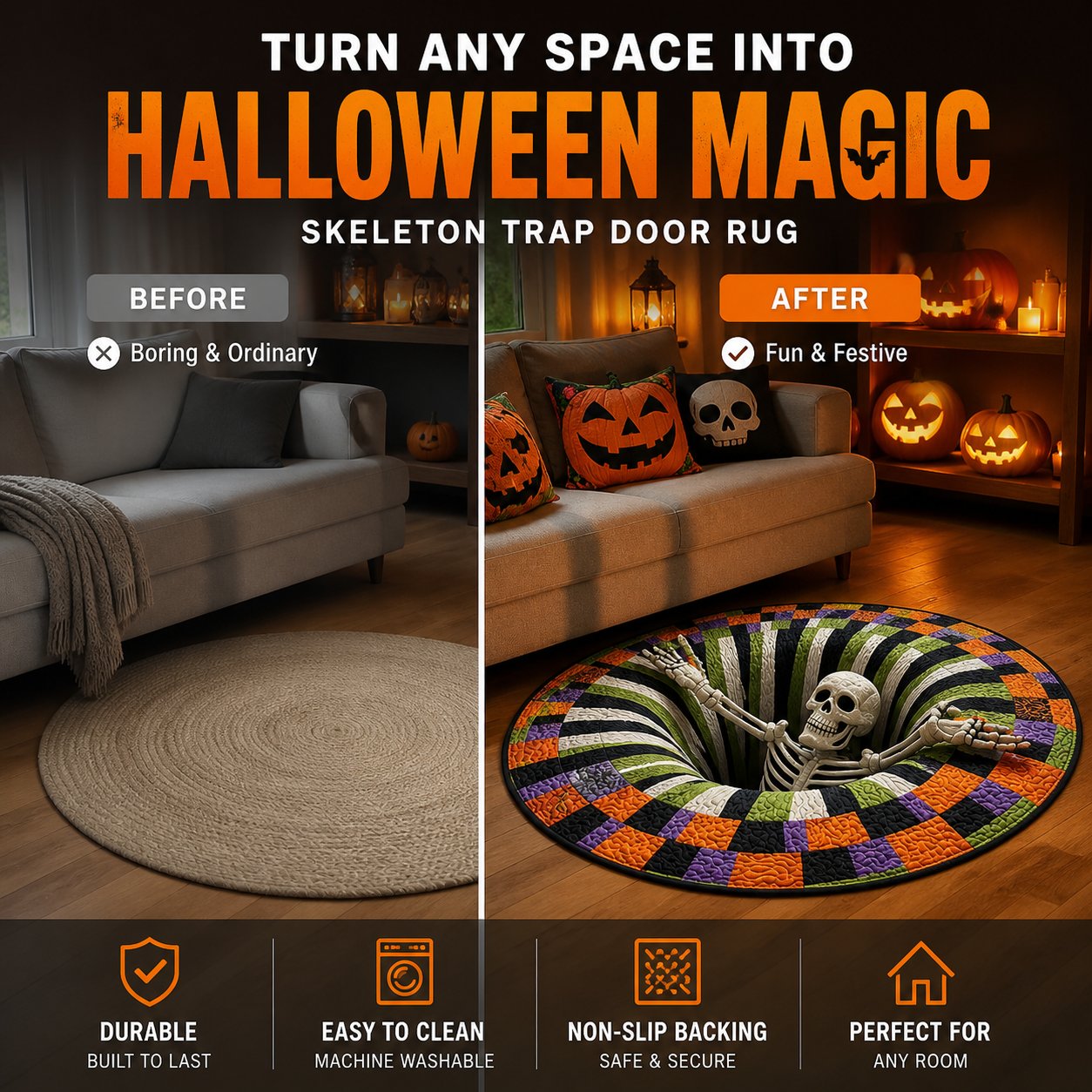 🔥Last Day 50% OFF🔥Spooky 3D Halloween Illusion Rug 🎃🕷️