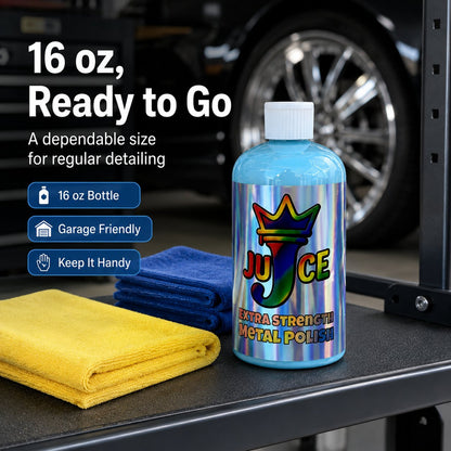 🚗All-in-one Metal Polish Kit – 16oz High-Performance Cleaner with Microfiber & Denim Rags