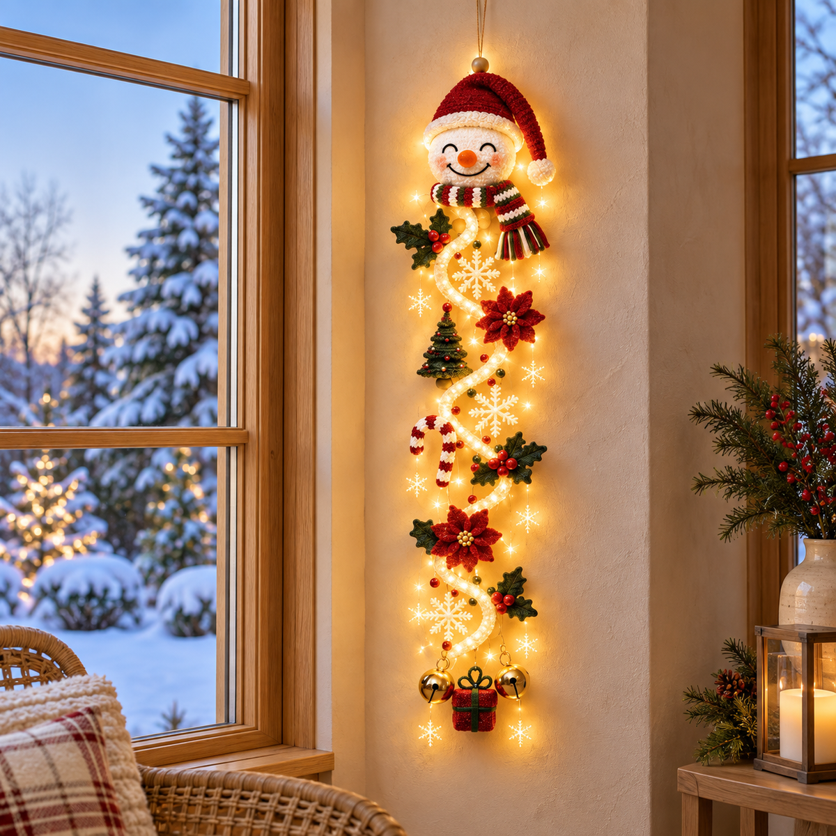🎄 Lighted Christmas Door Hanger | 6 Festive Designs with Warm LED Glow & 3D Holiday Details