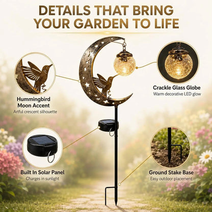Moon & Hummingbird Garden Stake Light