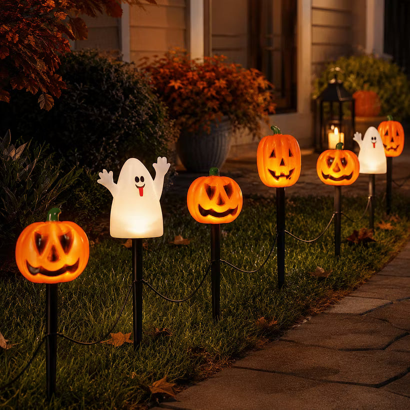 5-Pack Solar Pumpkin Pathway Lights – Halloween Outdoor Yard Decor 🎃
