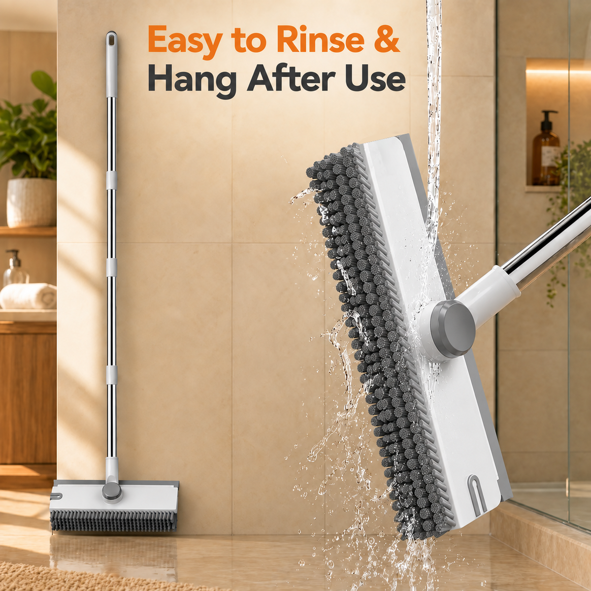 3-in-1 Long Handle Floor Scrub Brush – Scrub, Reach & Squeegee