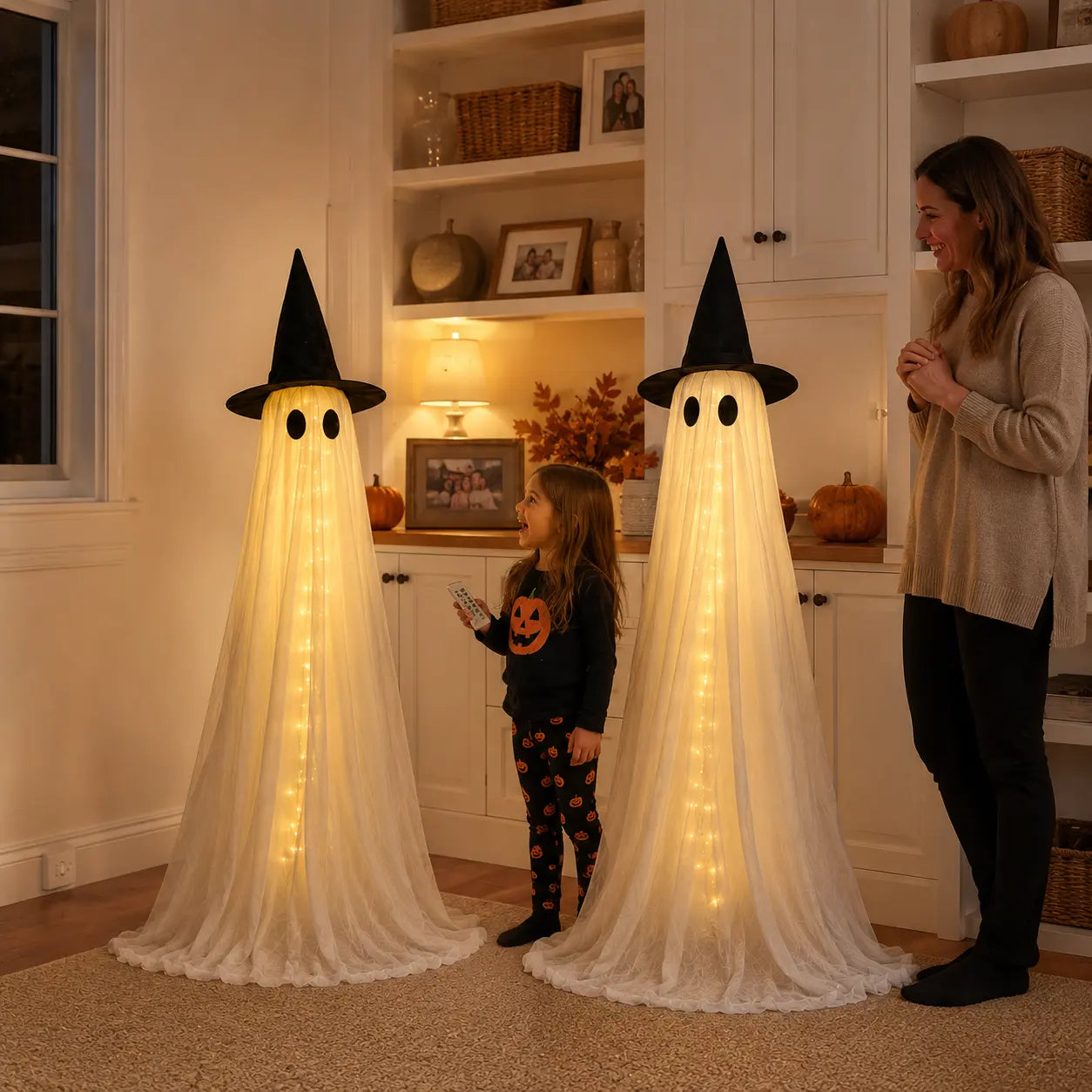 2Packs Halloween Decorations Outdoor, Halloweens Party Decoration Indoor, Spooky Ghost With Remote Control String Lights, Halloween-Ghost Lights For Porches Yards Gardens Lawn