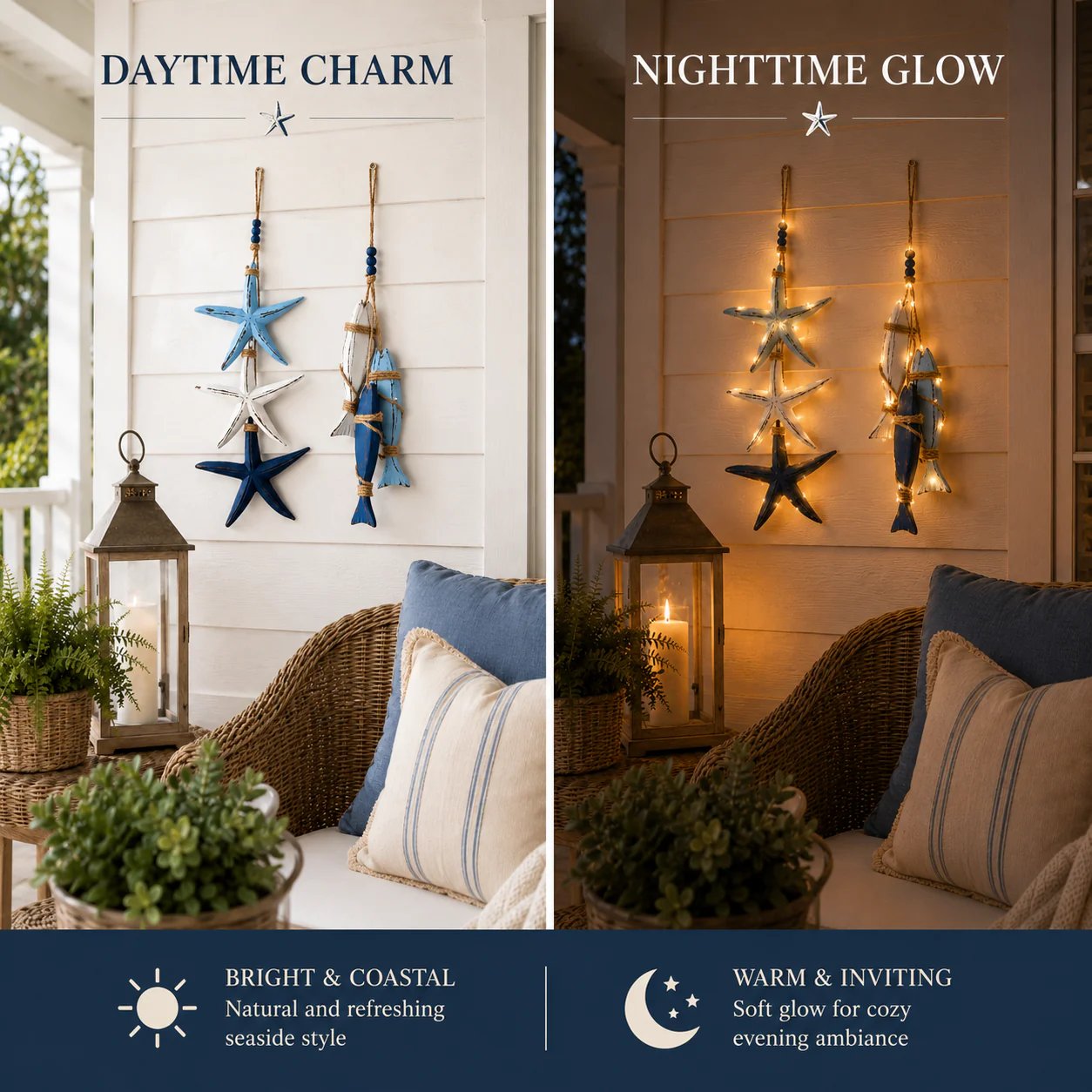 🐟2026 HOT SALE⭐Lighted Coastal Wooden Starfish & Fish Hanging Decor
