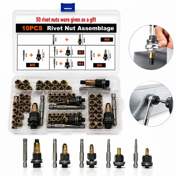 🏆LAST DAY SALE 49% OFF🛠️Head Rivet Nut Tool, M3 M4 M5 M6 M8 Rivnut Kit,Carbon Steel Rivnut Set