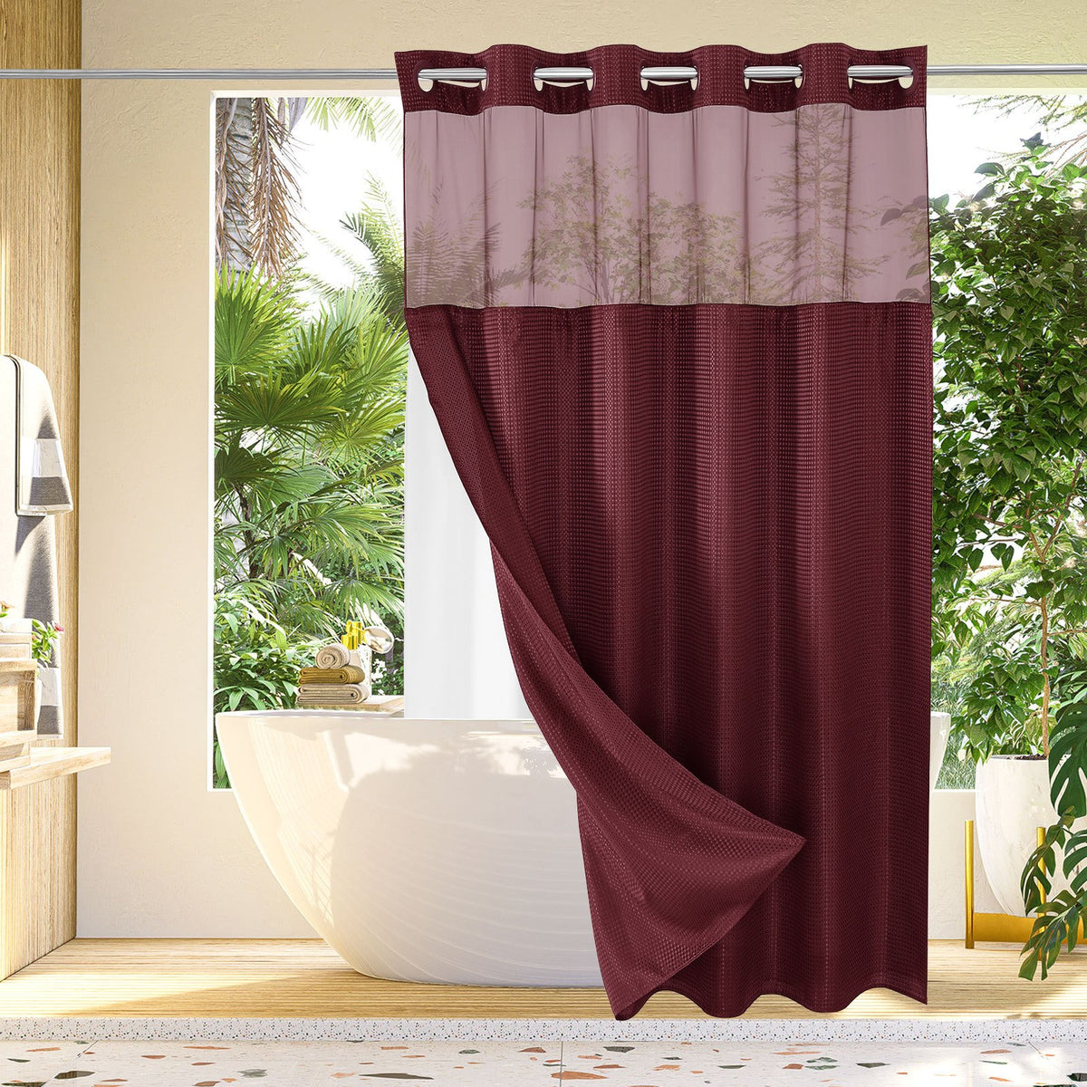 No Hook Shower Curtain with Snap in Liner