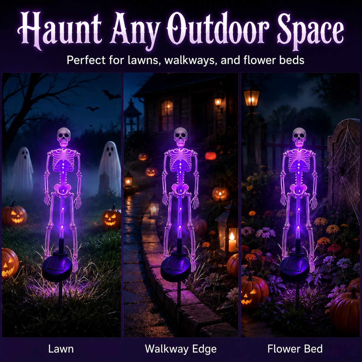 💜 Solar Light-Up Skeleton Yard Stake – Purple Glow Halloween Outdoor Decor 👻