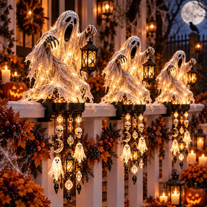 🔥 Halloween Character Glow Cascade Railing Lights – Pumpkin, Witch, Ghost & Black Cat
