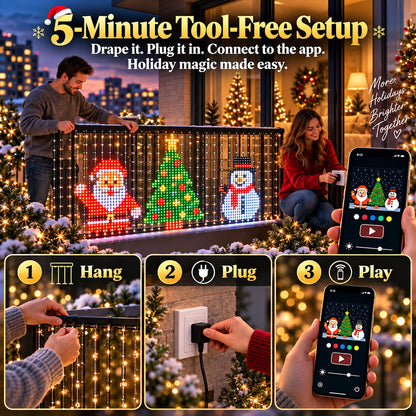 Animated Christmas LED Light Curtain | Custom App Designs & Remote Control