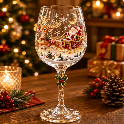 🎄✨ Christmas 3D Wine Glass Gift Set – Elegant Holiday Drinking Glasses in Gift Box