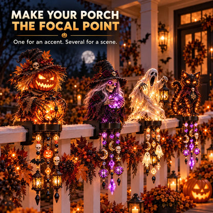 🔥 Halloween Character Glow Cascade Railing Lights – Pumpkin, Witch, Ghost & Black Cat