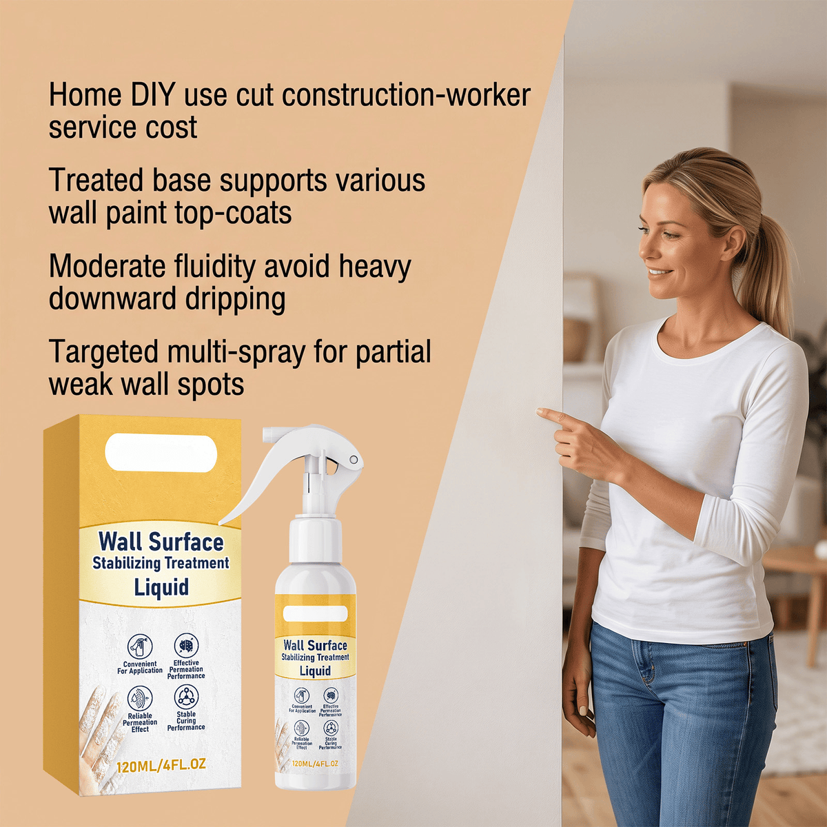 ✨Wall Repair Spray🖼️ Household Wall Reinforcement Spray For Peeling & Powdery Indoor Wall Base Renovation