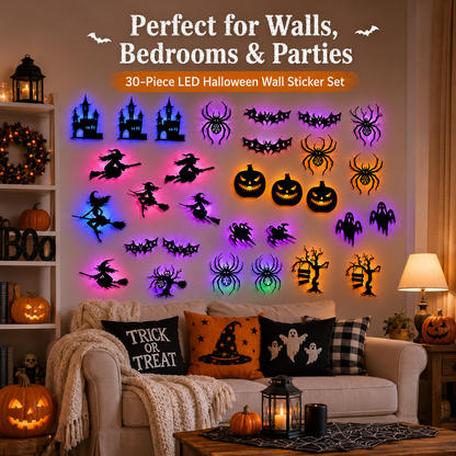 🦇 Adesivos de Parede de Halloween que Brilham no Escuro – Conjunto com 30 Peças para Portas, Janelas e Cenários de Festa 🎃👻