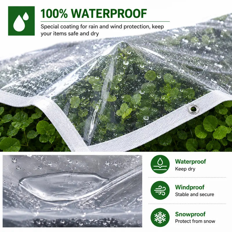 🛡️ 10×13 FT Clear Waterproof PE Tarp – Heavy-Duty Transparent Outdoor Cover with Metal Grommets