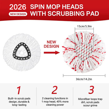 3-Pack Spin Mop Replacement Heads – Microfiber with Built-In Scrub Pads