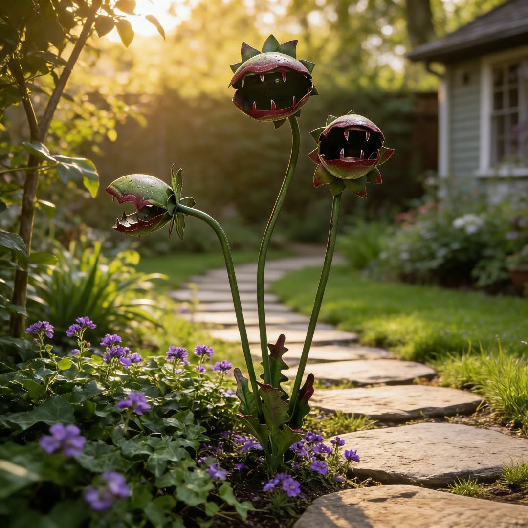 Whimsical Metal Carnivorous Plant Garden Stake for Outdoor Decor