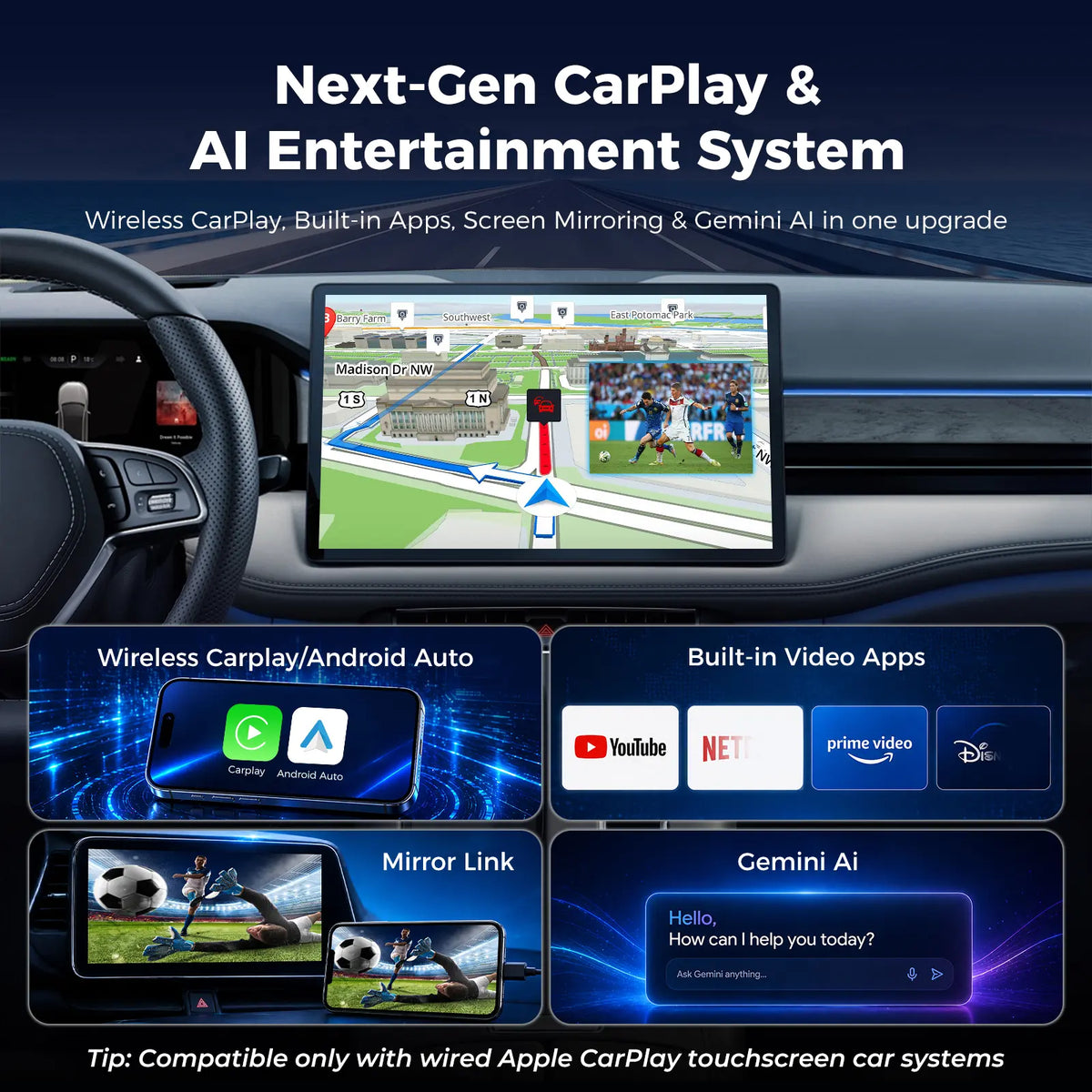 🔥 LAMTTO 2026 Wireless CarPlay Adapter | Turn Wired CarPlay into Wireless with Netflix, YouTube, TikTok & Gemini AI