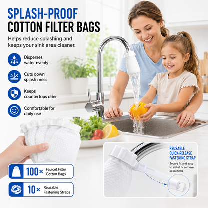 🚰 100 Pack Faucet Filter Cotton Bags – Cleaner Water, Less Splash, No Tools Needed