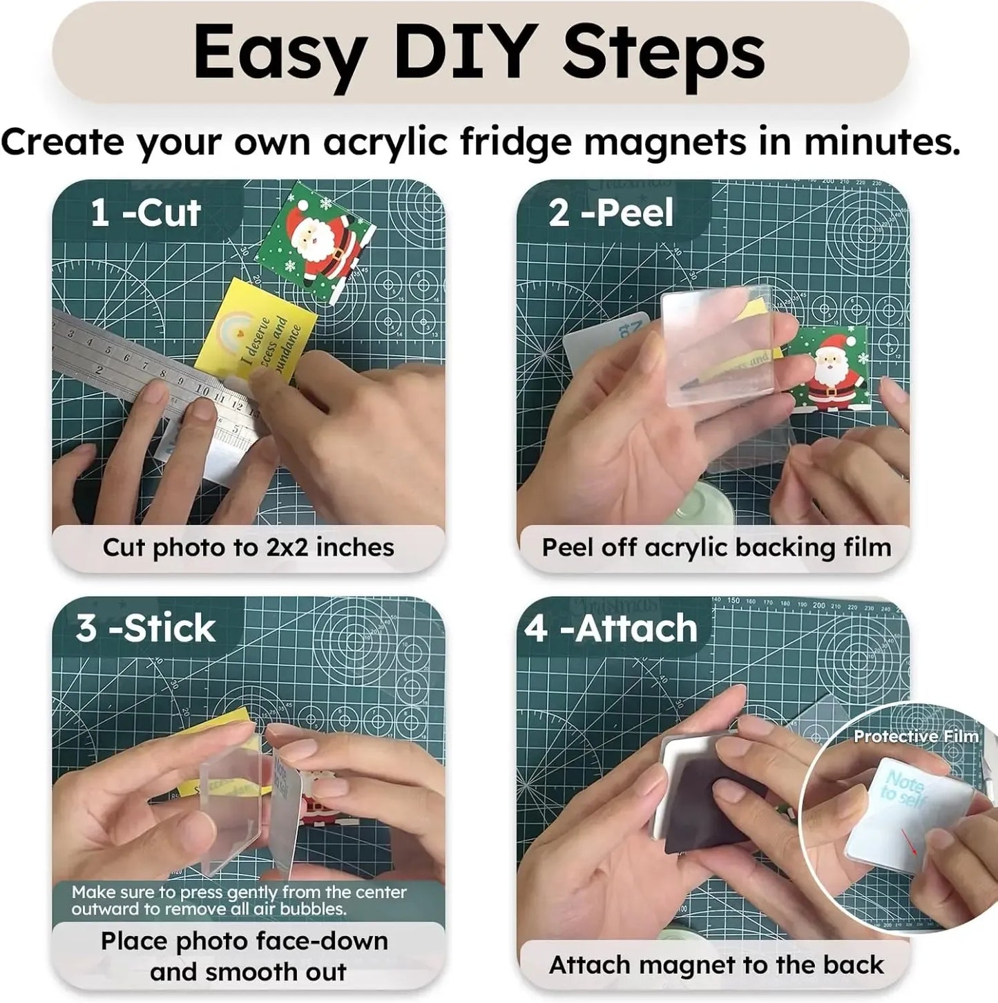 🎞✂10 Pack  2' x 2' Clear Acrylic DIY Fridge Magnet Set with Adhesive Backing – Square Magnetic Photo Frames with Stunning 3D Effect 💕