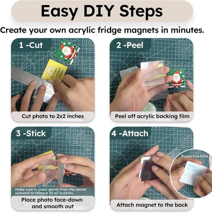 🎞✂10 Pack  2' x 2' Clear Acrylic DIY Fridge Magnet Set with Adhesive Backing – Square Magnetic Photo Frames with Stunning 3D Effect 💕