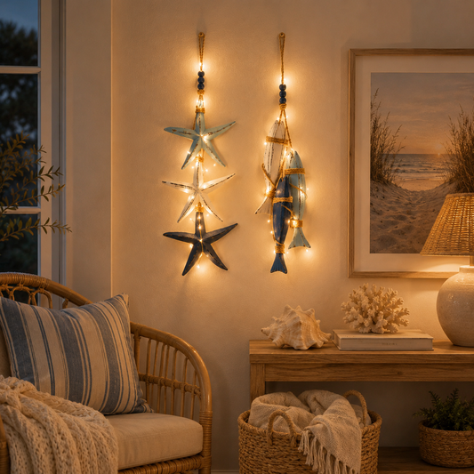 🐟2026 HOT SALE⭐Lighted Coastal Wooden Starfish & Fish Hanging Decor