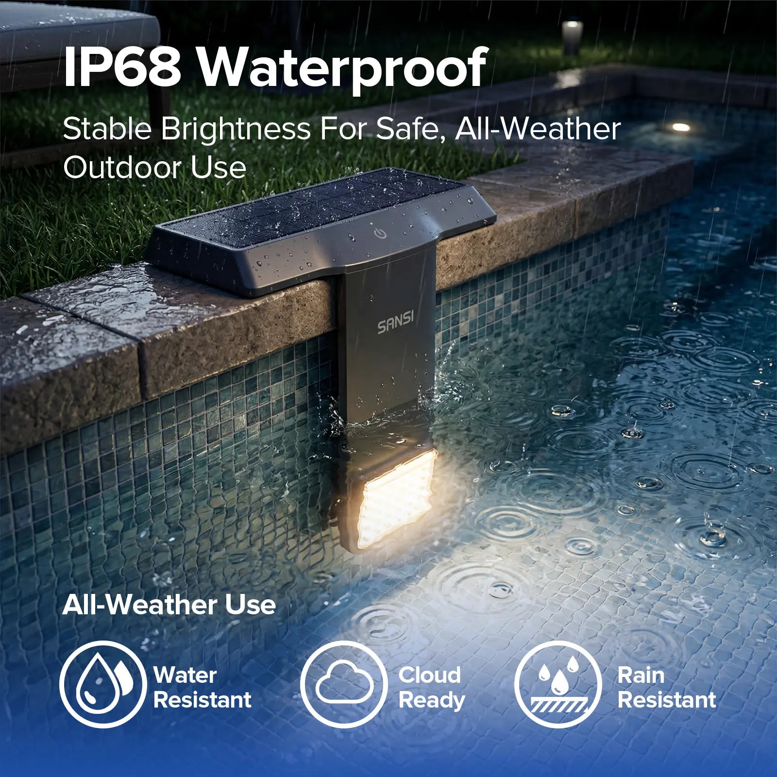 SANSI Solar Pool Light – 20 RGB Colors, IP68 Waterproof, Magnetic Mount