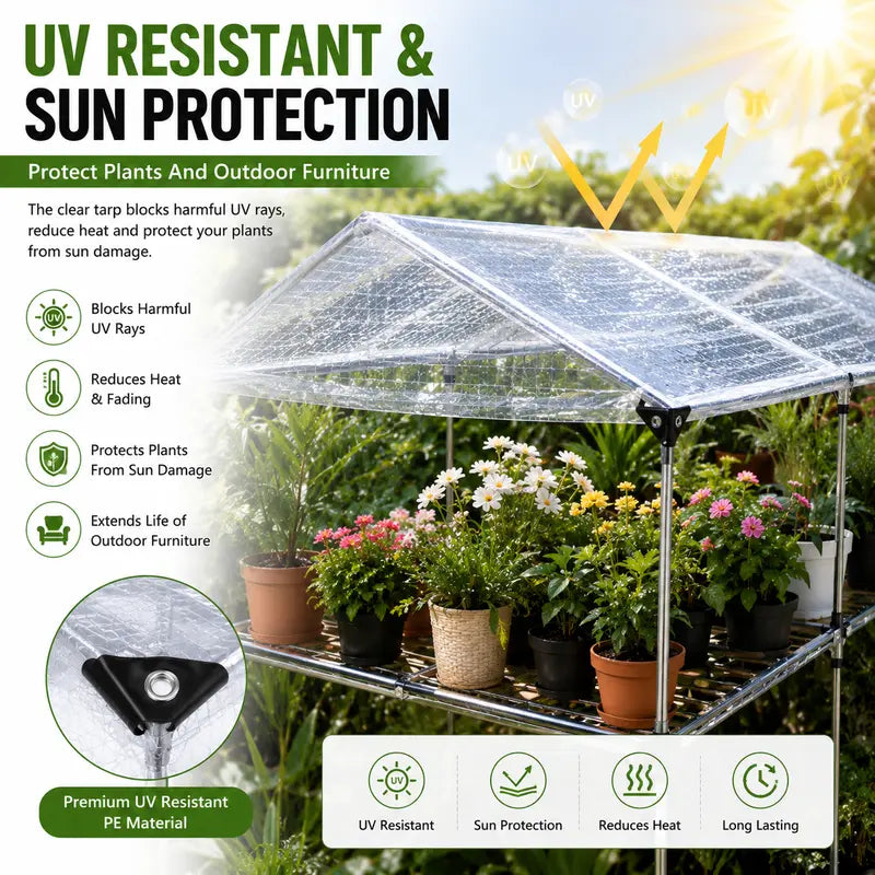 🛡️ 10×13 FT Clear Waterproof PE Tarp – Heavy-Duty Transparent Outdoor Cover with Metal Grommets