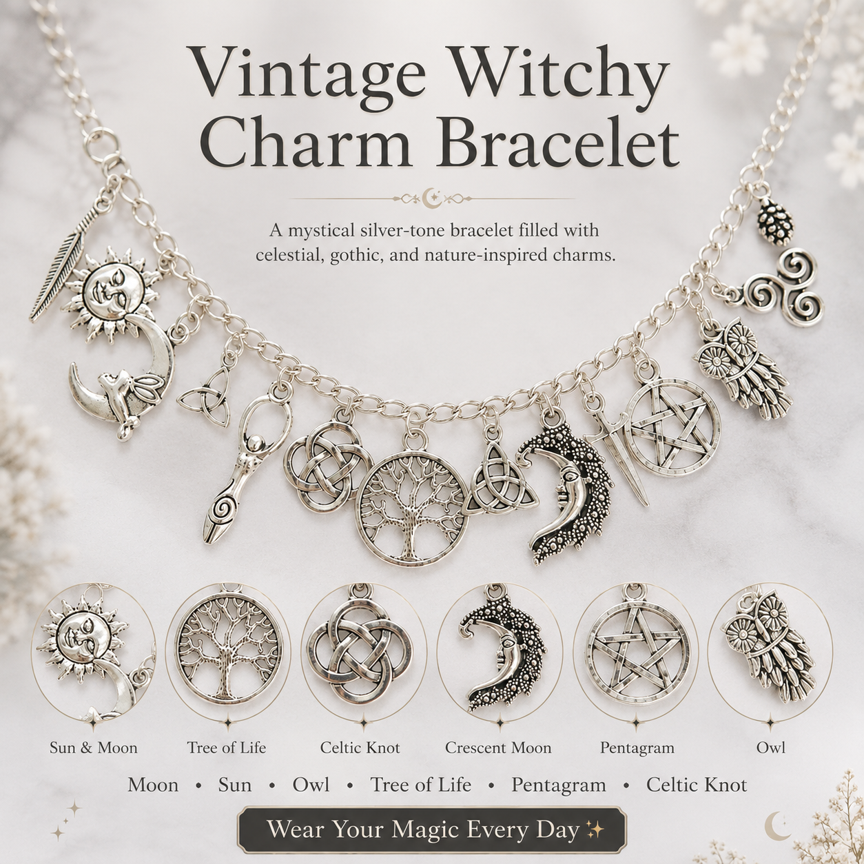 🔥Last Day 49% OFF - 🧙🖤Vintage Witchy Charm Bracelet