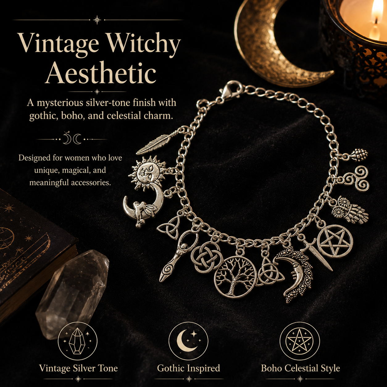 🔥Last Day 49% OFF - 🧙🖤Vintage Witchy Charm Bracelet
