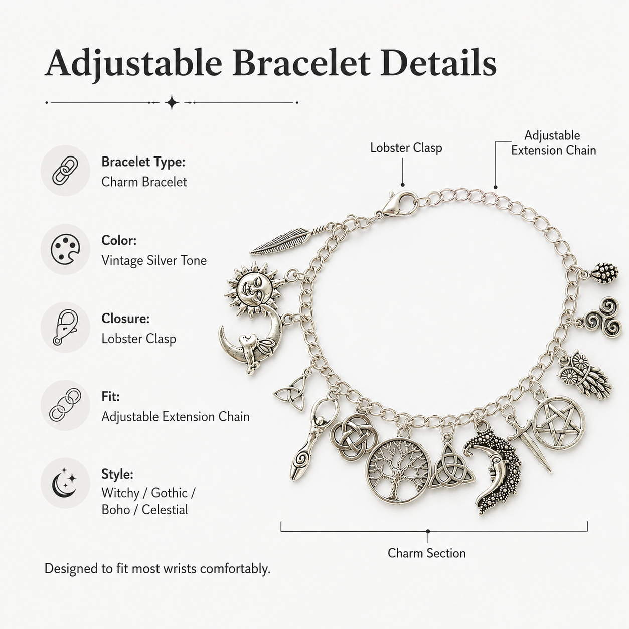 🔥Last Day 49% OFF - 🧙🖤Vintage Witchy Charm Bracelet