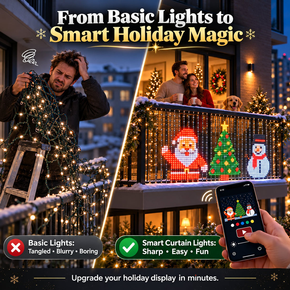 Animated Christmas LED Light Curtain | Custom App Designs & Remote Control