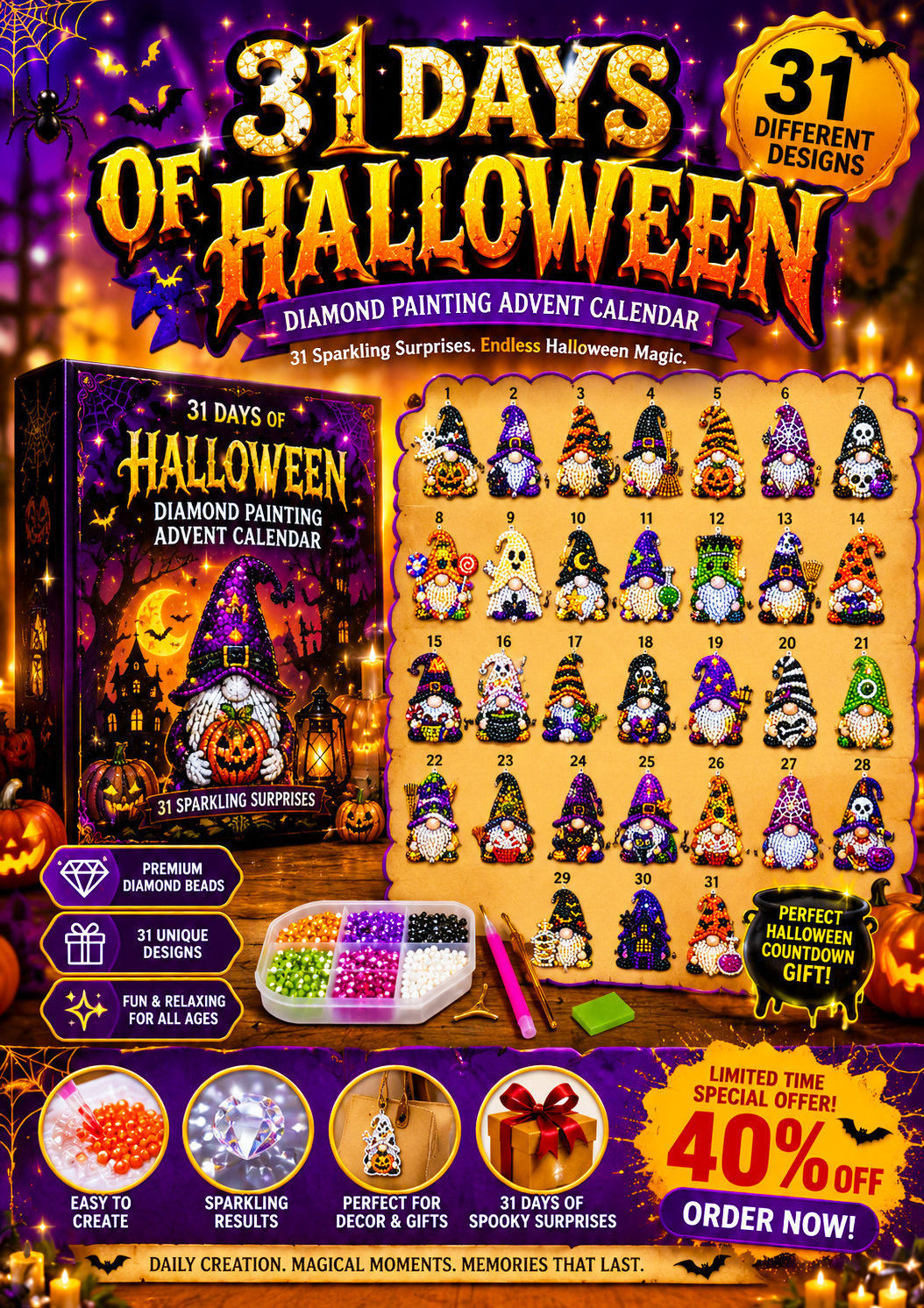 🎃✨ 31 Days of Gnome Surprises Halloween Diamond Painting Advent Calendar