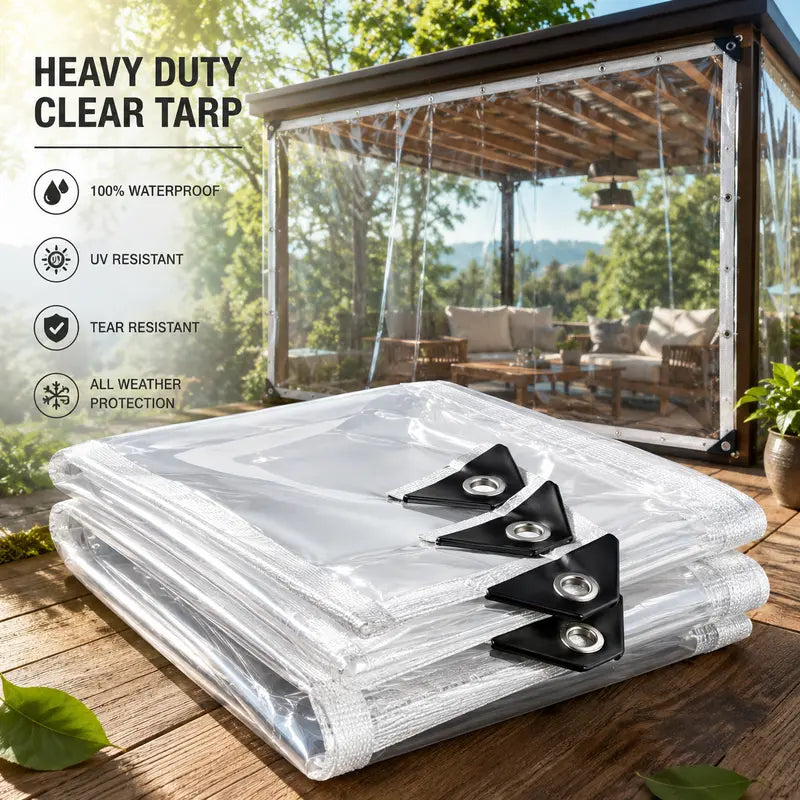 🛡️ 10×13 FT Clear Waterproof PE Tarp – Heavy-Duty Transparent Outdoor Cover with Metal Grommets