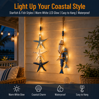 🐟2026 HOT SALE⭐Lighted Coastal Wooden Starfish & Fish Hanging Decor