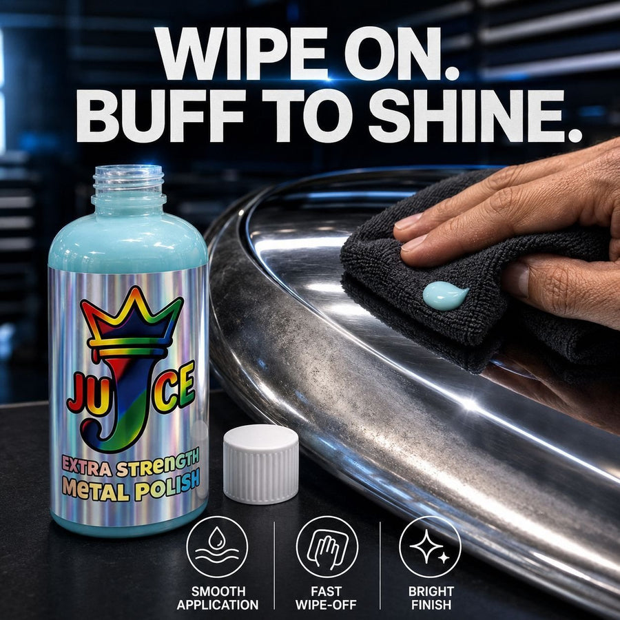 Wipe on buff to shine metal polish