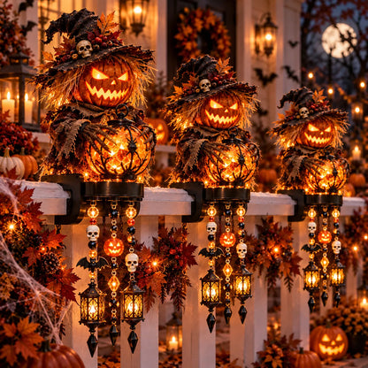 🔥 Halloween Character Glow Cascade Railing Lights – Pumpkin, Witch, Ghost & Black Cat