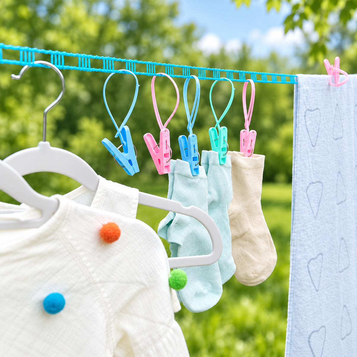 🔥Hot Sale - 50% OFF🔥 3-Pack Adjustable Windproof Clothesline with Hooks