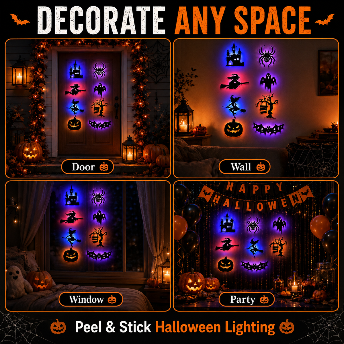 🦇 Adesivos de Parede de Halloween que Brilham no Escuro – Conjunto com 30 Peças para Portas, Janelas e Cenários de Festa 🎃👻