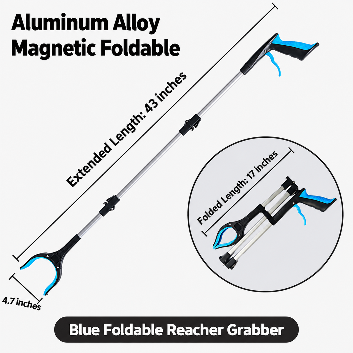 43' Extra Long Grabber Reacher Tool – Heavy Duty with 360° Rotating Jaw & Magnets