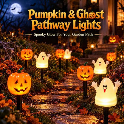🎃 Solar Halloween Pathway Lights – Pumpkin, Ghost & Eyeball Garden Stakes
