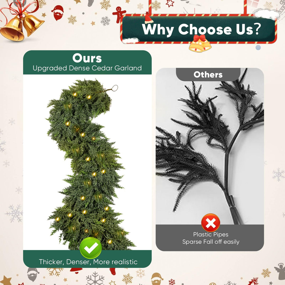🎄✨ Pre-Lit Christmas Cedar Garland – Festive Holiday Greenery with Built-In Lights