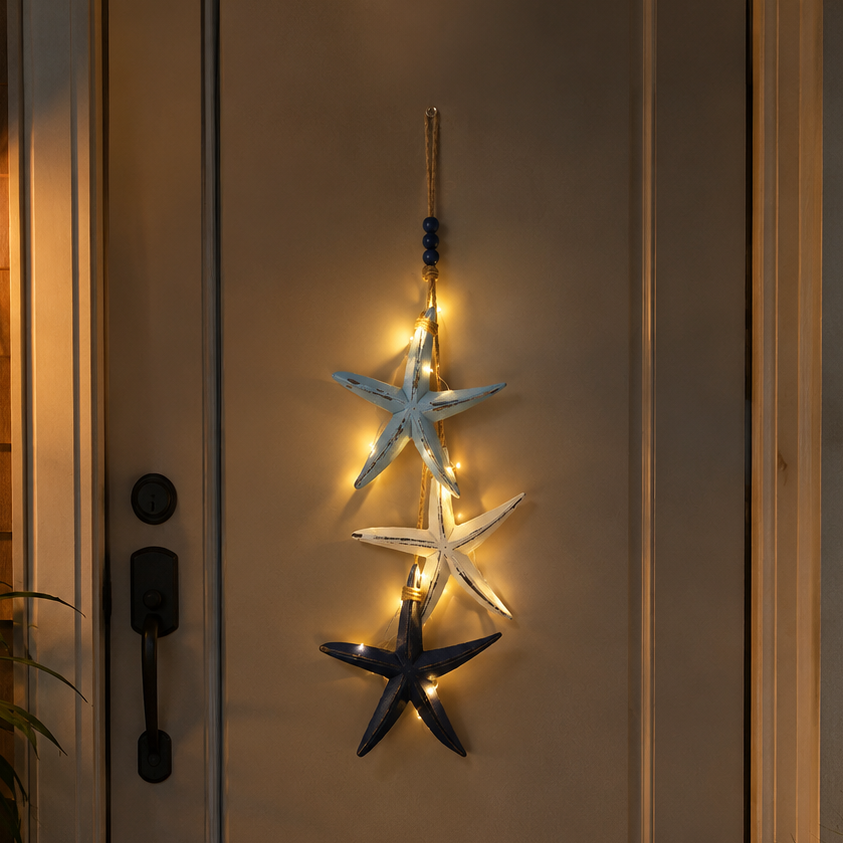 🐟2026 HOT SALE⭐Lighted Coastal Wooden Starfish & Fish Hanging Decor