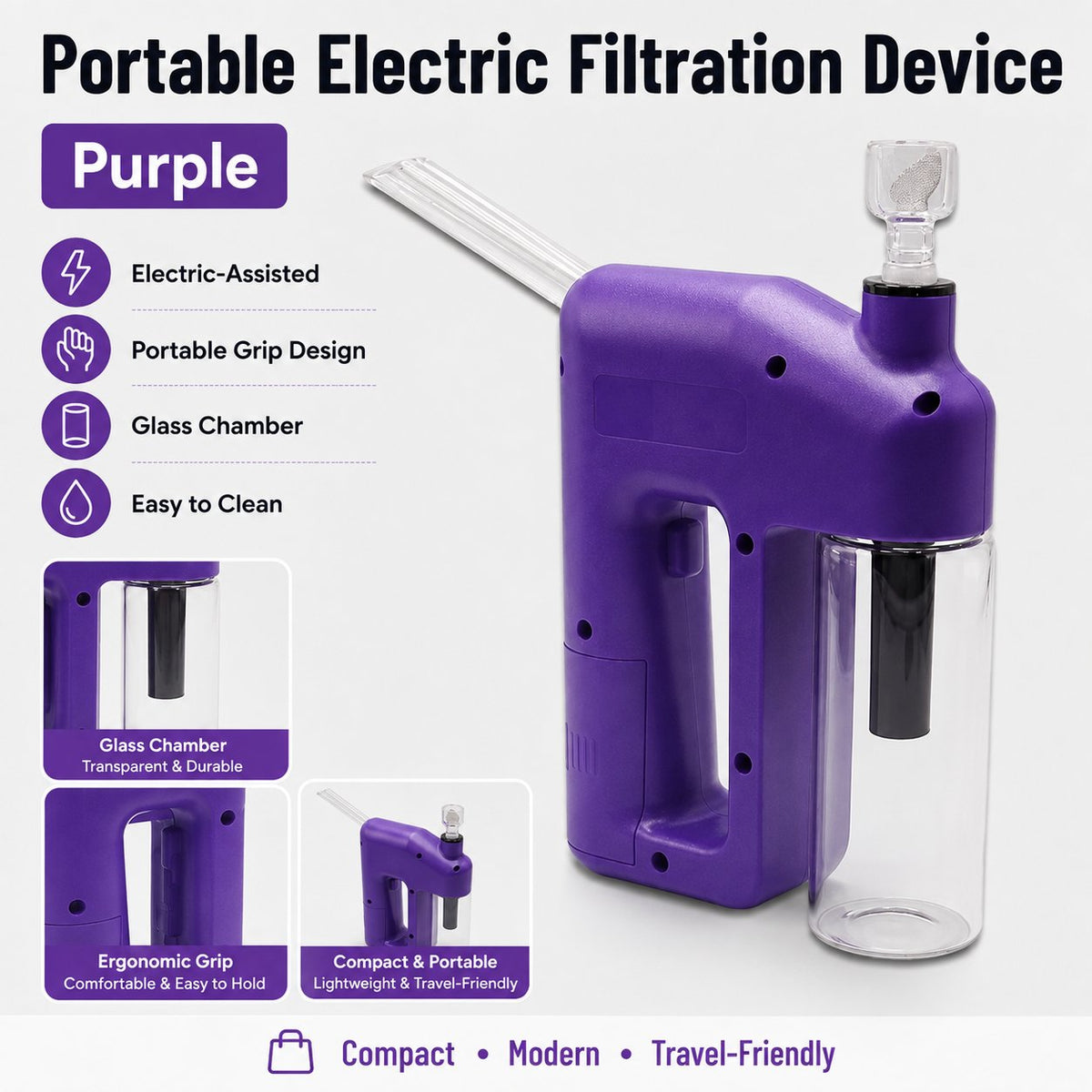 ⚡Portable Handheld Electric Filtration Device | Compact Glass Chamber Design with Electric-Assisted Operation & 6 Color Options ✨