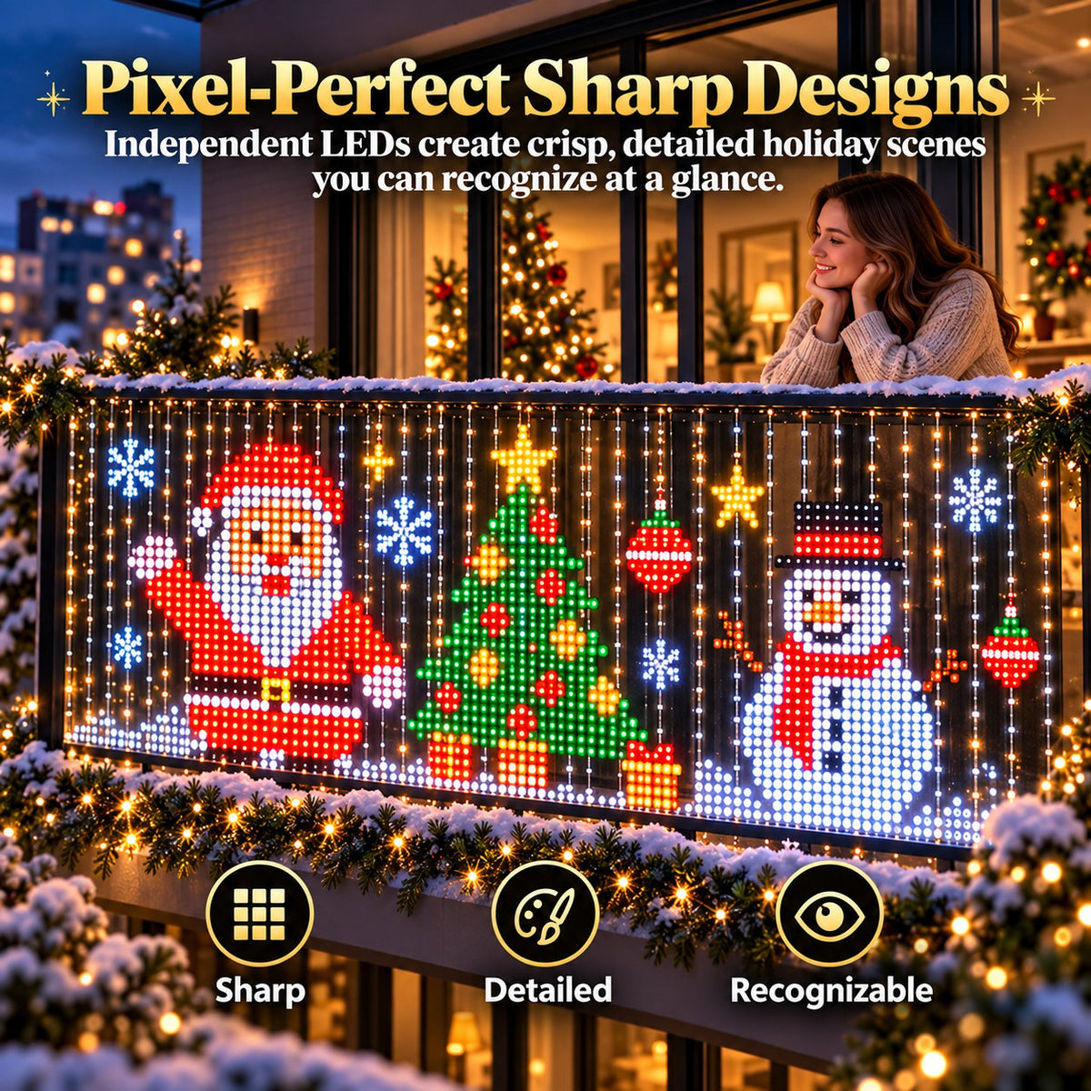 Animated Christmas LED Light Curtain | Custom App Designs & Remote Control