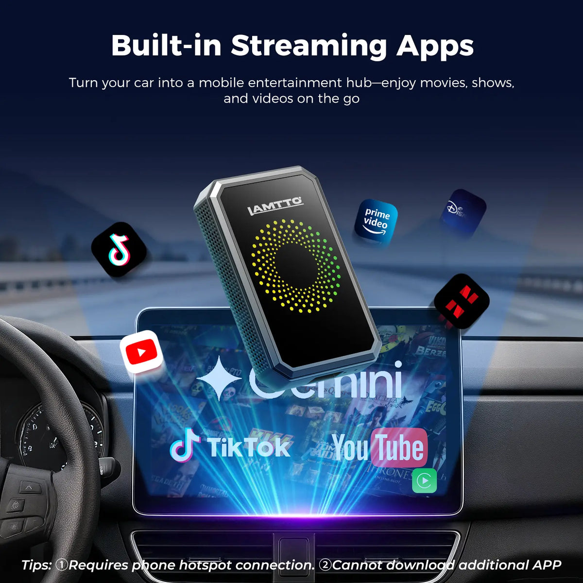 🔥 LAMTTO 2026 Wireless CarPlay Adapter | Turn Wired CarPlay into Wireless with Netflix, YouTube, TikTok & Gemini AI