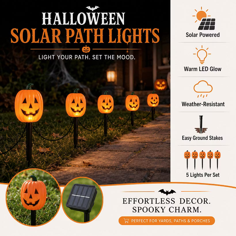 5-Pack Solar Pumpkin Pathway Lights – Halloween Outdoor Yard Decor 🎃