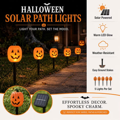 5-Pack Solar Pumpkin Pathway Lights – Halloween Outdoor Yard Decor 🎃
