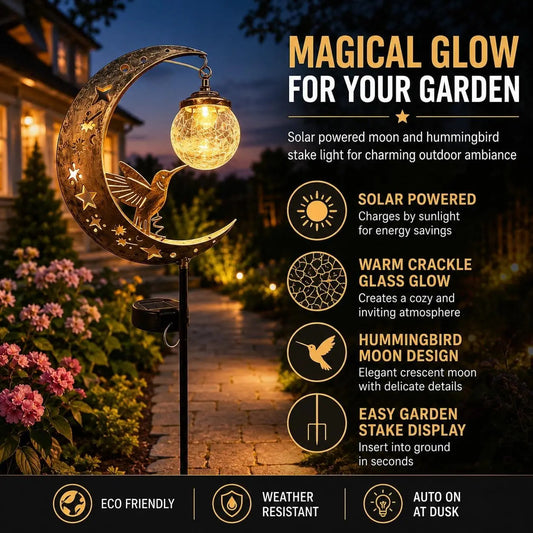 Moon & Hummingbird Garden Stake Light
