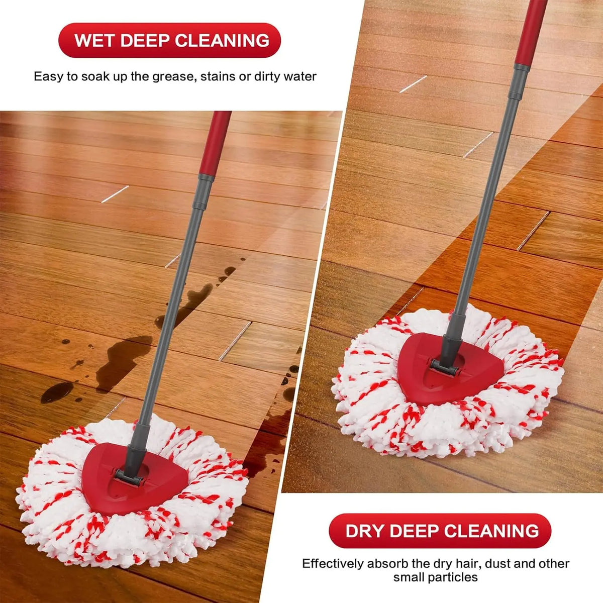 3-Pack Spin Mop Replacement Heads – Microfiber with Built-In Scrub Pads